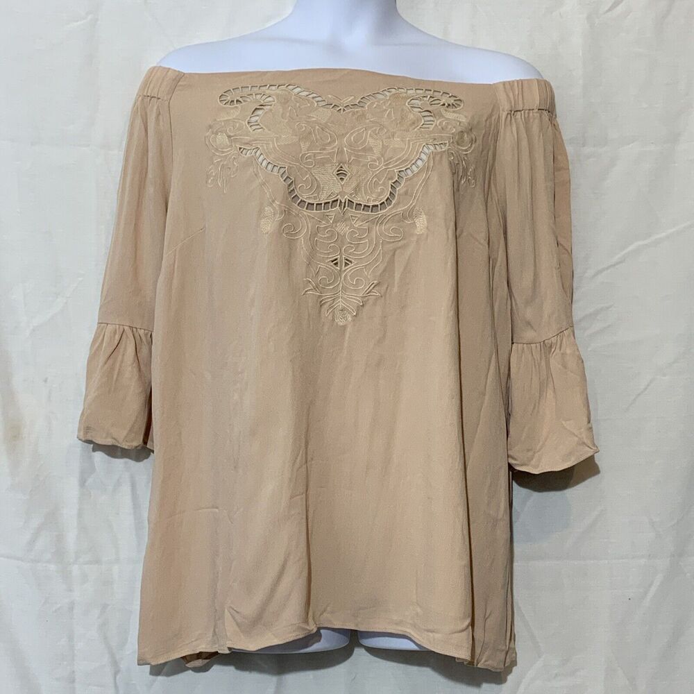 City Chic Nwt Ruffle Sleeves Off Shoulder Blouse XXL Beige Plus 2X
